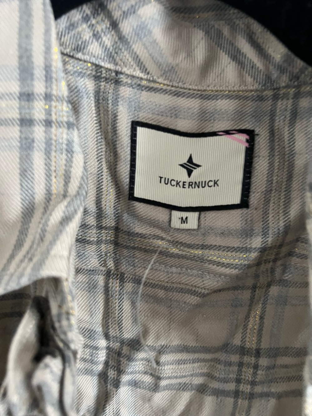 Tuckernuck Beige Plaid Ruffle Button-Down Shirt, size S and M - Picture 6 of 8